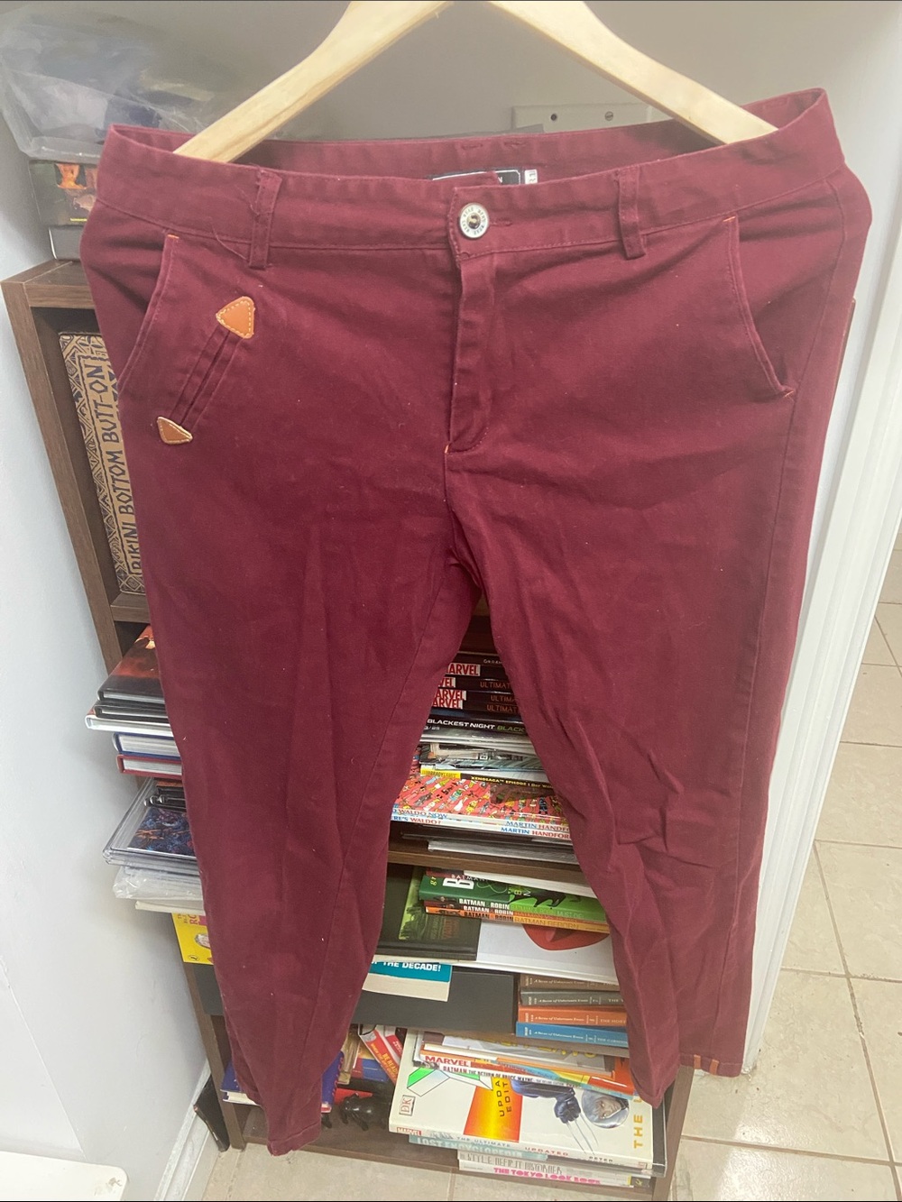 Men's Burgundy Chino Pants - Classic Straight Fit